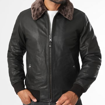 Schott NYC - Giacca in Pelle Collo in Pelliccia LC930DOXD Nero