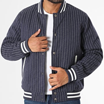 Classic Series - Giacca Teddy A Righe 685 Blu Navy Mélange
