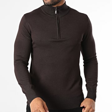 Classic Series - Jersey Cuello Con Cremallera Punto 666 Marrón Oscuro