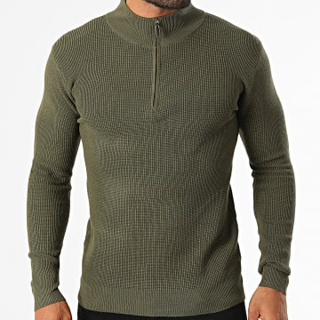 Classic Series - Jersey con cuello con cremallera Waffle 925 verde kaki