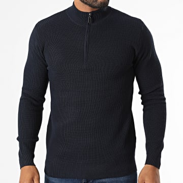 Classic Series - Jersey con cuello cremallera efecto gofre 925 Azul Marino