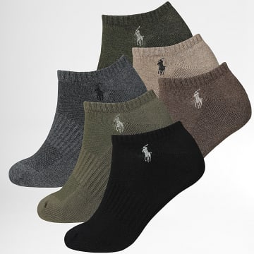 Polo Ralph Lauren - Lot De 6 Paires De Chaussettes Original Player Noir Gris Vert Kaki Beige Marron