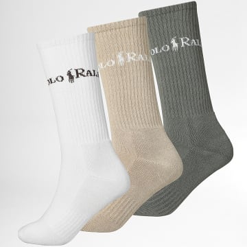 Polo Ralph Lauren - Lot De 3 Paires De Chaussettes Classic Beige Clair Camel Vert Kaki