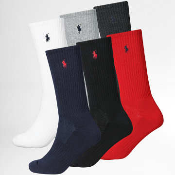 Polo Ralph Lauren - Lot De 6 Paires De Chaussettes Original Player Noir Blanc Gris Rouge Bleu