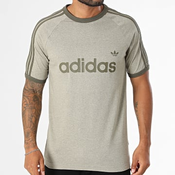 Adidas Originals - Camiseta de rayas 3 Stripes Ringer KE4117 Verde kaki jaspeado