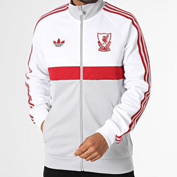 Adidas Originals - Giacca Zip A Bande Liverpool FC KG2901 Bianco Grigio Rosso
