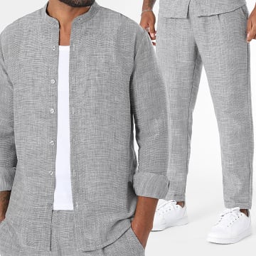 LBO - Co-ord Set Overhemd Lange Mouwen Officierkraag En Broek Textuur 2877 Zwart Gemêleerd