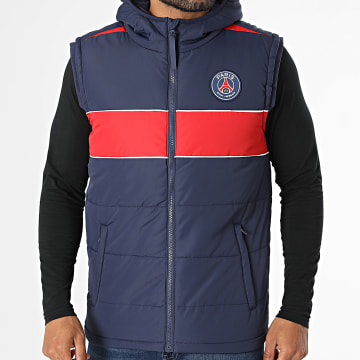 PSG - Plumífero con capucha sin mangas y cremallera P26068 Azul Marino Rojo