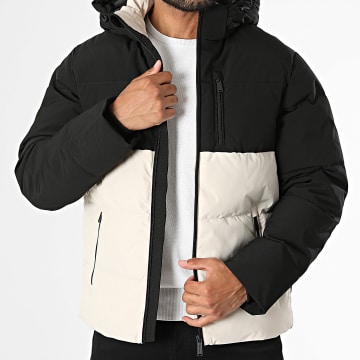 Jack And Jones - Piumino con cappuccio Zip Becks Beige Chiaro Nero