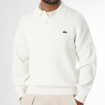 Lacoste - Pull Logo Brodé Crocodile Beige Clair