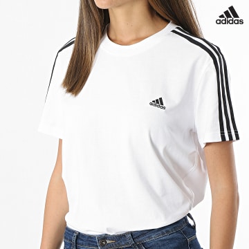 https://laboutiqueofficielle-res.cloudinary.com/image/upload/v1627638668/Desc/Watermark/adidas_performance.svg Adidas Performance - Tee Shirt Femme A Bandes 3 Stripes GL0783 Blanc