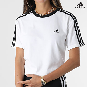 https://laboutiqueofficielle-res.cloudinary.com/image/upload/v1627638668/Desc/Watermark/adidas_performance.svg Adidas Performance - Tee Shirt Femme A Bandes Boyfriend H10201 Blanc