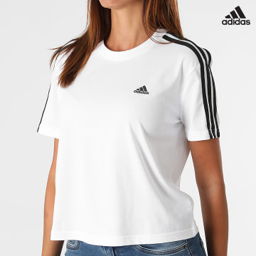 https://laboutiqueofficielle-res.cloudinary.com/image/upload/v1627638668/Desc/Watermark/adidas_performance.svg Adidas Performance - Tee Shirt Femme A Bandes GL0778 Blanc
