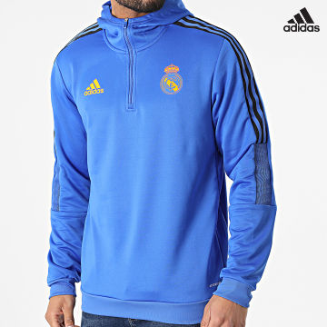 https://laboutiqueofficielle-res.cloudinary.com/image/upload/v1627638668/Desc/Watermark/adidas_performance.svg Adidas Performance - Sweat A Col Zippé Capuche Real Madrid H59001 Bleu Roi