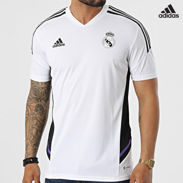 https://laboutiqueofficielle-res.cloudinary.com/image/upload/v1627638668/Desc/Watermark/adidas_performance.svg Adidas Performance - Tee Shirt A Bandes Real Madrid HA2599 Blanc