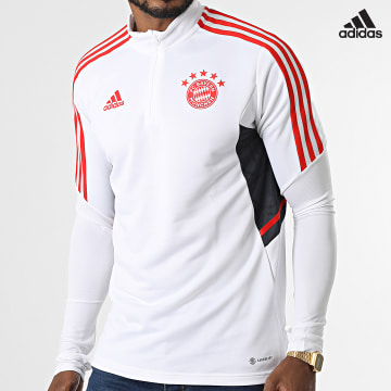 https://laboutiqueofficielle-res.cloudinary.com/image/upload/v1627638668/Desc/Watermark/adidas_performance.svg Adidas Sportswear - Sweat Col Zippé A Bandes Bayern Munich HB0620 Blanc Rouge