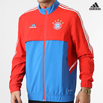 https://laboutiqueofficielle-res.cloudinary.com/image/upload/v1627638668/Desc/Watermark/adidas_performance.svg Adidas Sportswear - Veste Zippée A Bandes Bayern Munich HU1274 Rouge Bleu