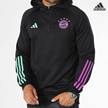 https://laboutiqueofficielle-res.cloudinary.com/image/upload/v1627638668/Desc/Watermark/adidas_performance.svg Adidas Sportswear - Sweat Col Zippé Capuche A Bandes Bayern Munich IB1555 Noir