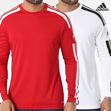 https://laboutiqueofficielle-res.cloudinary.com/image/upload/v1627638668/Desc/Watermark/adidas_performance.svg Adidas Sportswear - Lot De 2 Tee Shirts Manches Longues A Bandes GN5791 GN5793 Rouge Blanc