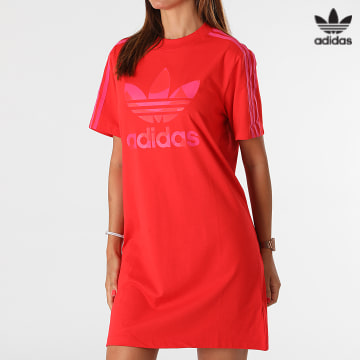 https://laboutiqueofficielle-res.cloudinary.com/image/upload/v1627646526/Desc/Watermark/3adidas_orginal.svg Adidas Originals - Robe Tee Shirt Femme A Bandes H20486 Rouge Rose