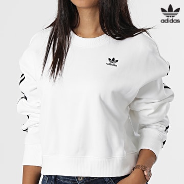 https://laboutiqueofficielle-res.cloudinary.com/image/upload/v1627646526/Desc/Watermark/3adidas_orginal.svg Adidas Originals - Sweat Crewneck Crop Femme A Bandes HN8317 Blanc