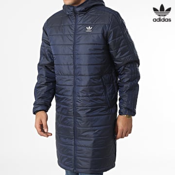 https://laboutiqueofficielle-res.cloudinary.com/image/upload/v1627646526/Desc/Watermark/3adidas_orginal.svg Adidas Originals - Doudoune Légère Longue A Capuche Et Bandes HM2460 Bleu Marine