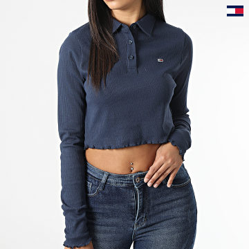 https://laboutiqueofficielle-res.cloudinary.com/image/upload/v1627647047/Desc/Watermark/5logo_tommyhilfiger_watermark.svg Tommy Jeans - Polo Manches Longues Femme Crop Rib 3423 Bleu Marine