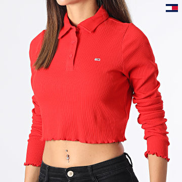 https://laboutiqueofficielle-res.cloudinary.com/image/upload/v1627647047/Desc/Watermark/5logo_tommyhilfiger_watermark.svg Tommy Jeans - Polo Manches Longues Crop 3423 Rouge