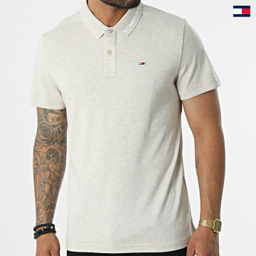 https://laboutiqueofficielle-res.cloudinary.com/image/upload/v1627647047/Desc/Watermark/5logo_tommyhilfiger_watermark.svg Tommy Jeans - Polo Manches Courtes Reg Jersey 0917 Beige Chiné