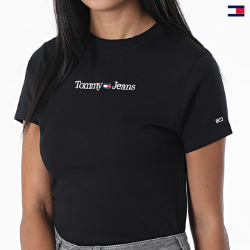 https://laboutiqueofficielle-res.cloudinary.com/image/upload/v1627647047/Desc/Watermark/5logo_tommyhilfiger_watermark.svg Tommy Jeans - Tee Shirt Slim Femme Baby Serif Linear 4364 Noir