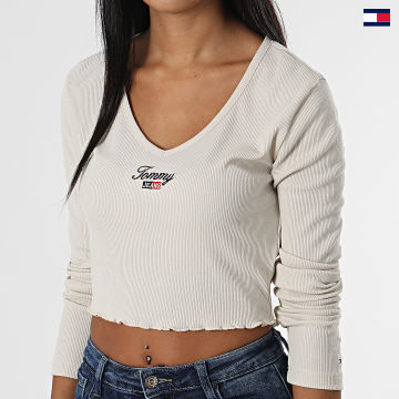 https://laboutiqueofficielle-res.cloudinary.com/image/upload/v1627647047/Desc/Watermark/5logo_tommyhilfiger_watermark.svg Tommy Jeans - Tee Shirt Manches Longues Femme Crop Baby 3626 Beige