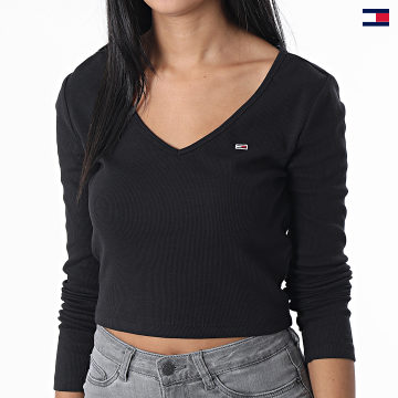 https://laboutiqueofficielle-res.cloudinary.com/image/upload/v1627647047/Desc/Watermark/5logo_tommyhilfiger_watermark.svg Tommy Jeans - Tee Shirt Manches Longues Femme Baby Rib Jersey 4278 Noir