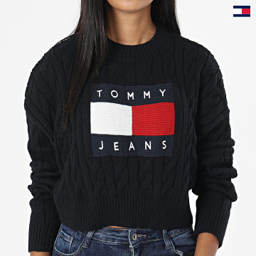 https://laboutiqueofficielle-res.cloudinary.com/image/upload/v1627647047/Desc/Watermark/5logo_tommyhilfiger_watermark.svg Tommy Jeans - Pull Crop Femme Center Flag 4261 Noir