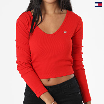https://laboutiqueofficielle-res.cloudinary.com/image/upload/v1627647047/Desc/Watermark/5logo_tommyhilfiger_watermark.svg Tommy Jeans - Tee Shirt Manches Longues Crop Femme Baby Rib 4278 Rouge