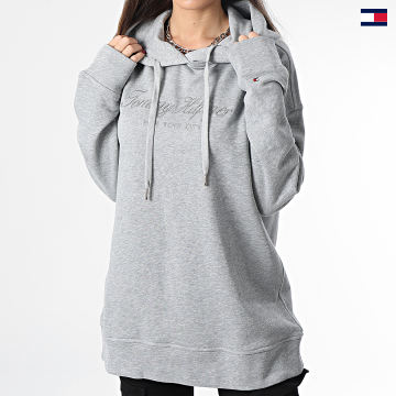 https://laboutiqueofficielle-res.cloudinary.com/image/upload/v1627647047/Desc/Watermark/5logo_tommyhilfiger_watermark.svg Tommy Hilfiger - Sweat Capuche Femme Relaxed Long High Shine 5980 Gris Chiné