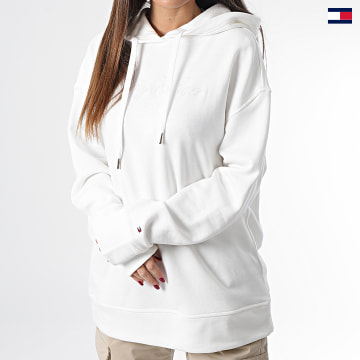 https://laboutiqueofficielle-res.cloudinary.com/image/upload/v1627647047/Desc/Watermark/5logo_tommyhilfiger_watermark.svg Tommy Hilfiger - Sweat Capuche Femme Relaxed Long High Shine 5980 Blanc