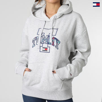 https://laboutiqueofficielle-res.cloudinary.com/image/upload/v1627647047/Desc/Watermark/5logo_tommyhilfiger_watermark.svg Tommy Jeans - Sweat Capuche Femme Relaxed Tartan 4870 Gris Chiné
