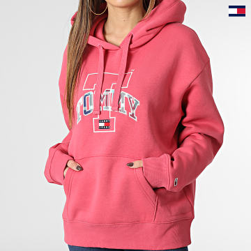 https://laboutiqueofficielle-res.cloudinary.com/image/upload/v1627647047/Desc/Watermark/5logo_tommyhilfiger_watermark.svg Tommy Jeans - Sweat Capuche Femme Relaxed Tartan 4870 Rose