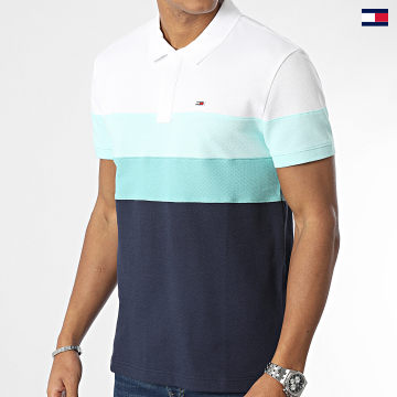 https://laboutiqueofficielle-res.cloudinary.com/image/upload/v1627647047/Desc/Watermark/5logo_tommyhilfiger_watermark.svg Tommy Jeans - Polo Manches Courtes Colorblock 5753 Bleu Marine Turquoise Blanc