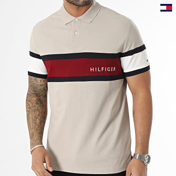 https://laboutiqueofficielle-res.cloudinary.com/image/upload/v1627647047/Desc/Watermark/5logo_tommyhilfiger_watermark.svg Tommy Hilfiger - Polo Manches Courtes Colourblock Placement 0755 Beige