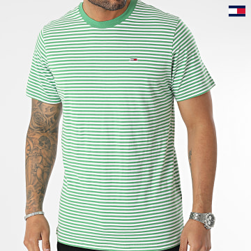 https://laboutiqueofficielle-res.cloudinary.com/image/upload/v1627647047/Desc/Watermark/5logo_tommyhilfiger_watermark.svg Tommy Jeans - Tee Shirt A Rayures Tommy Classics 5515 Vert Blanc