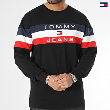https://laboutiqueofficielle-res.cloudinary.com/image/upload/v1627647047/Desc/Watermark/5logo_tommyhilfiger_watermark.svg Tommy Jeans - Tee Shirt Manches Longues Relax Colorblock 6834 Noir