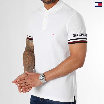 https://laboutiqueofficielle-res.cloudinary.com/image/upload/v1627647047/Desc/Watermark/5logo_tommyhilfiger_watermark.svg Tommy Hilfiger - Polo Manches Courtes Slim Monotype 1549 Blanc
