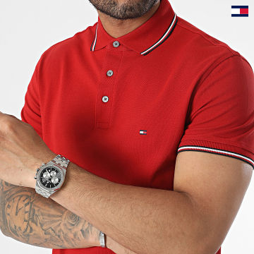 https://laboutiqueofficielle-res.cloudinary.com/image/upload/v1627647047/Desc/Watermark/5logo_tommyhilfiger_watermark.svg Tommy Hilfiger - Polo Manches Courtes Slim Tipped 0750 Rouge