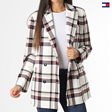 https://laboutiqueofficielle-res.cloudinary.com/image/upload/v1627647047/Desc/Watermark/5logo_tommyhilfiger_watermark.svg Tommy Hilfiger - Veste Blazer A Carreaux Femme Global Stripe Check 0052 Beige Bordeaux Noir