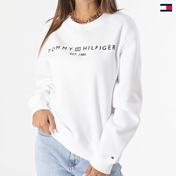 https://laboutiqueofficielle-res.cloudinary.com/image/upload/v1627647047/Desc/Watermark/5logo_tommyhilfiger_watermark.svg Tommy Hilfiger - Sweat Crewneck Femme Corp Logo 9791 Blanc
