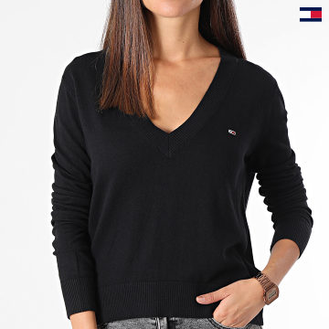 https://laboutiqueofficielle-res.cloudinary.com/image/upload/v1627647047/Desc/Watermark/5logo_tommyhilfiger_watermark.svg Tommy Hilfiger - Pull Femme Col V 6535 Noir