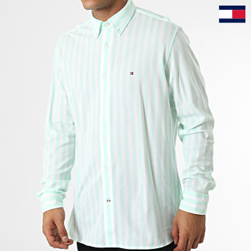 https://laboutiqueofficielle-res.cloudinary.com/image/upload/v1627647047/Desc/Watermark/7logo_tommy_hilfiger.svg Tommy Hilfiger - Chemise A Manches Longues Casual Knitted Bold Stripe 5220 Blanc Vert Clair