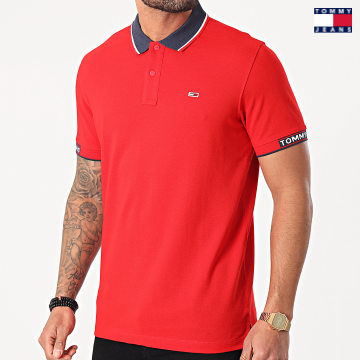 https://laboutiqueofficielle-res.cloudinary.com/image/upload/v1627651009/Desc/Watermark/3logo_tommy_jeans.svg Tommy Jeans - Polo Manches Courtes Detail Rib Jaquard 0326 Rouge