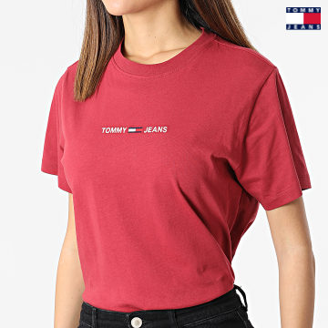 https://laboutiqueofficielle-res.cloudinary.com/image/upload/v1627651009/Desc/Watermark/3logo_tommy_jeans.svg Tommy Jeans - Tee Shirt Femme Linear Logo 0057 Bordeaux